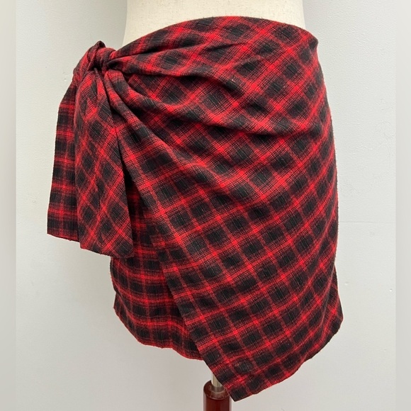 Her Entire Name Says Grace Red Black Plaid Wrap Mini Skirt Tartan Cotton Size M - Picture 1 of 9